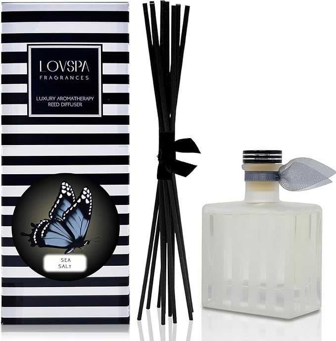 LOVSPA Reed Diffuser Set, Sea Salt Scented Oil Diffuser with Sticks, Home Fragrance Accessories for Bathroom Shelf Decor, Aroma Diffusers for Home or Office Desk, USA Made