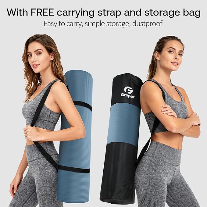 Yoga Mat Non Slip NBR Thick Yoga Mat, 72"L x 32"/24"W x 0.6"/0.4"TH (185cm x 80cm/61cm x 15mm/10mm), Anti-Tear Exercise Mat with Carrying Strap and Bag, Workout Mats for Yoga, Pilates, Floor Exercises - Bloomnest