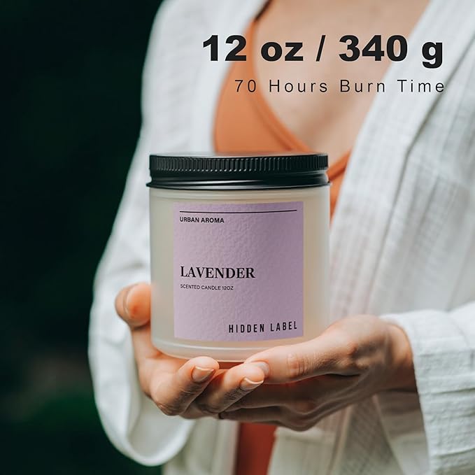 Hidden Label Lavender Scented Candle, 12oz 2 Wick Natural Candles Soy Non Toxic, Clean Burning Long Lasting Aromatherapy for Home Scented | Gifts | Décor,Premium Scents for Relaxation & Stress Relief - Bloomnest