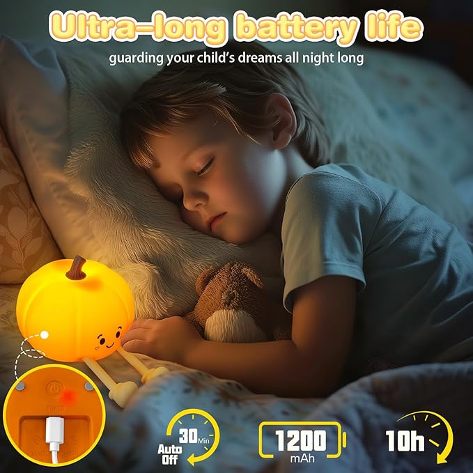Night Light for Kids, Rechargeable Dimmable Silicone LED Nightlight, Baby Nursery Night Lamp, Touch Squishy Lamp, Halloween Gifts for Girls, Boys, Toddler Room Decor, Pumpkin - Bloomnest