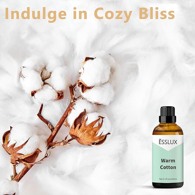 Warm Cotton Fragrance Oil, ESSLUX Large Single Scented Oils 100 ml (3.3 oz), Fresh Clean Aromatherapy Essential Oils for Home for Diffuser, Massage, Soap, Candle Making Scents - Bloomnest