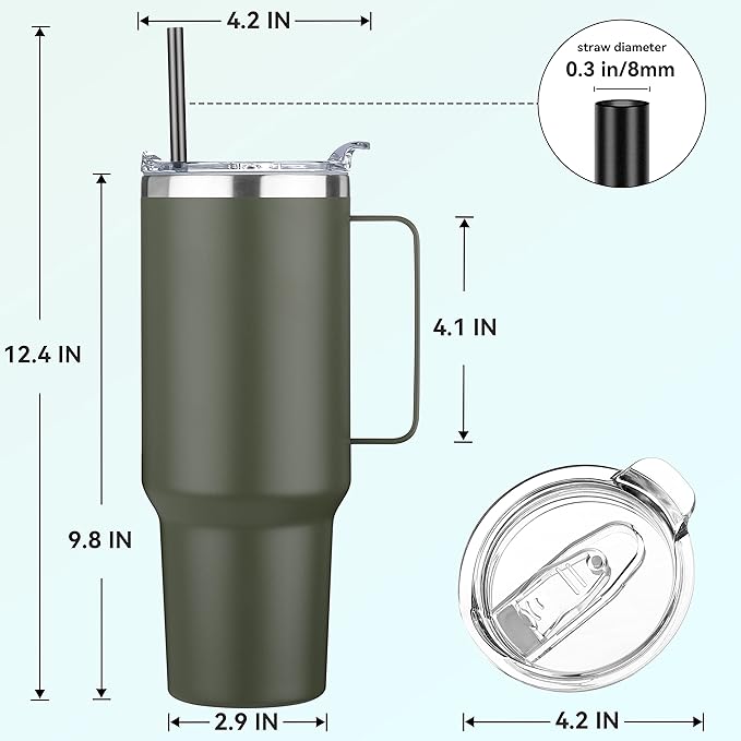 HASLE OUTFITTERS 40 oz Stainless Steel Tumbler with Handle, Vacuum Insulated Tumblers Bulk, Reusable Double Wall Travel Coffee Mug, Durable Powder Coated Water Bottle(Army Green, 1) - Bloomnest