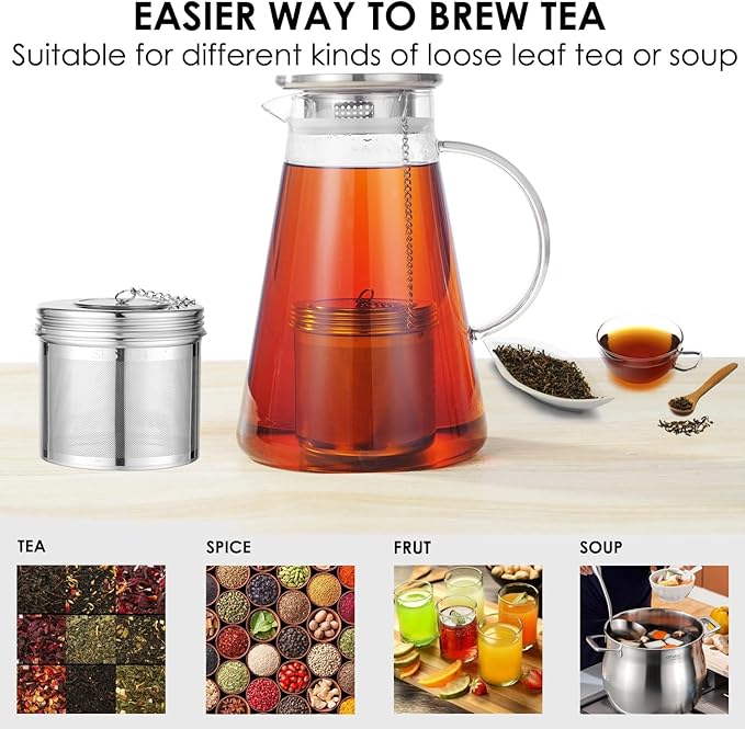 Extra Large Tea Infuser -304 Tea Filter with Threaded Lid & Chain Hook-Perfect for Loose Leaf Tea,Cooking,Herbs,Iced Tea & Soup - Extra Fine Mesh Tea Strainers - Bloomnest