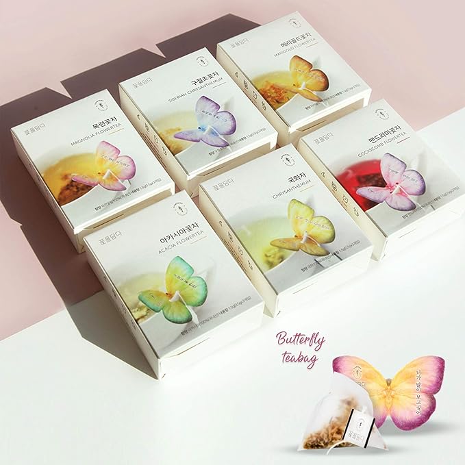 KKOKDAM Korean Tea Gift Set – 6 Flavor Butterfly Tea Bag Sampler – Elegant Box for Tea Lovers - Perfect as Unique Gifts - Bloomnest