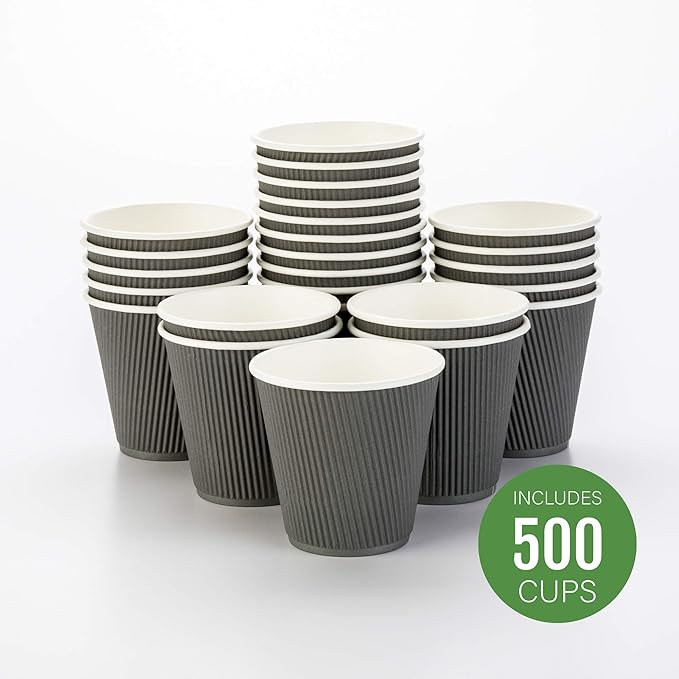 Restaurantware 8 Ounce Double Wall Disposable Coffee Cups, 500 Insulated Gray Paper Tumblers, with Ripple Wall Design, Lids Sold Separately for Hot Drinks like Tea, Hot Chocolate, and More - Bloomnest