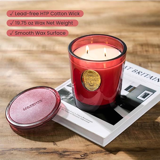 M&SENSE Large Two-Wick Strong Soy Candle | Red Camellia & Vivid Red | 19.8 oz, 120H Burn Time | Luxury Scented Candle for Relaxation, Gifting, Home Décor | Ideal for Bedroom, Office, Party Ambiance - Bloomnest