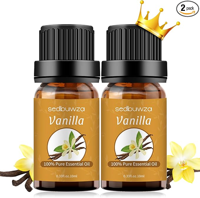 Sedbuwza Vanilla Essential Oil Set, 2 Pack Vanilla Aromatherapy Oils for Massage, Diffuser, Perfume, Soap, Candle Making 2 x 10 ml Sedbuwza