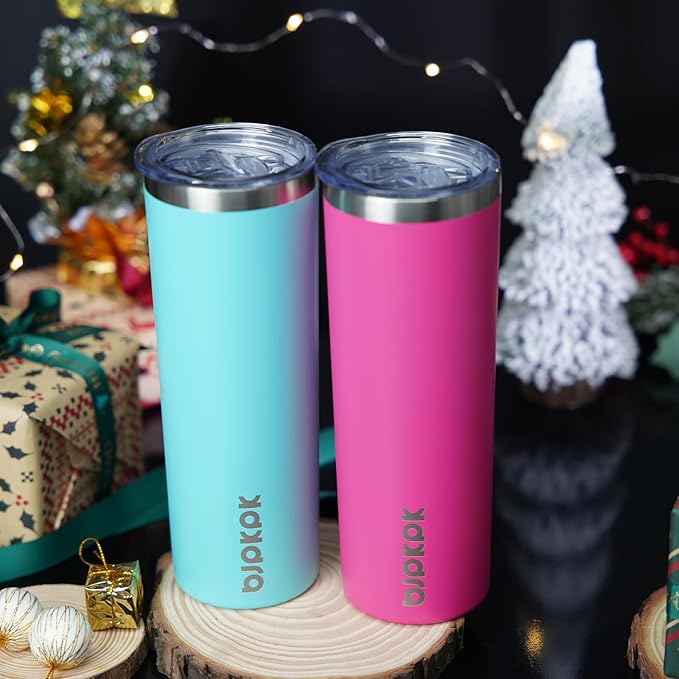 BJPKPK 20oz Skinny Tumblers with Lid Insulated Travel Coffee Cup Stainless Steel Thermal Mug,Turquoise,Pink (Pack of 24) - Bloomnest