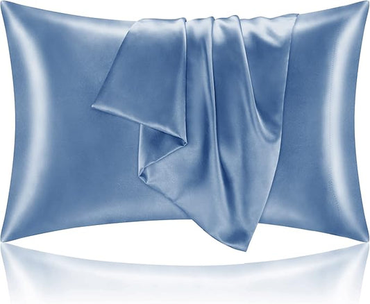BEDELITE Satin Pillowcase for Hair and Skin, Super Soft and Cooling Similar to Silk Pillow Cases 2 Pack with Envelope Closure, Gift for Women Men(20"x26" Standard Size, Airy Blue) - Bloomnest