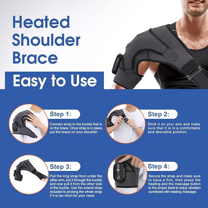 Cordless Shoulder Heating Pad, Heated Shoulder Wrap with Vibration, Shoulder Massager Heated Shoulder Brace for Women Men - Bloomnest