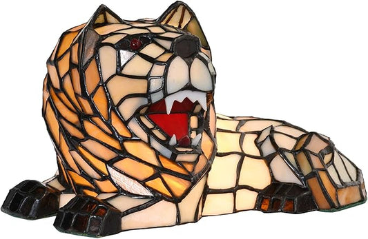 Bieye L10828 Roaring Lion Table Lamp Tiffany Style Stained Glass Accent Night Light for Children's Room Nursery Home Décor - Bloomnest