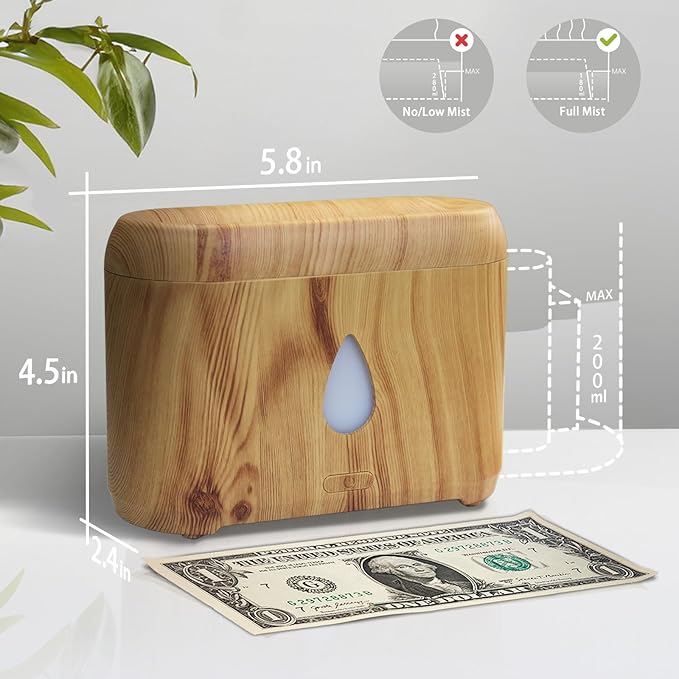Flame Diffuser for Essential Oils, 200ml Ultrasonic Aroma Diffusers with Cool Mist, Aromatherapy Diffuser with Auto-Off Protection, Small Humidifier for Home,Office,Bedroom,Gift (Wooden Grain) - Bloomnest