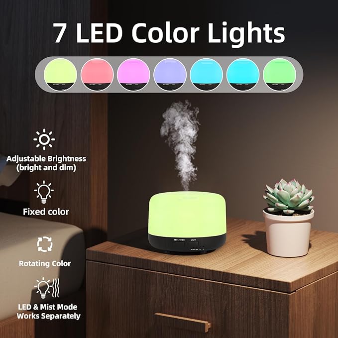 300ML Essential Oil Diffuser, Electric Ultrasonic Aromatherapy Air Humidifier vaporiser, Aroma Diffuser with Remote Control 7 LED Light Colors Waterless Auto-Off. - Bloomnest