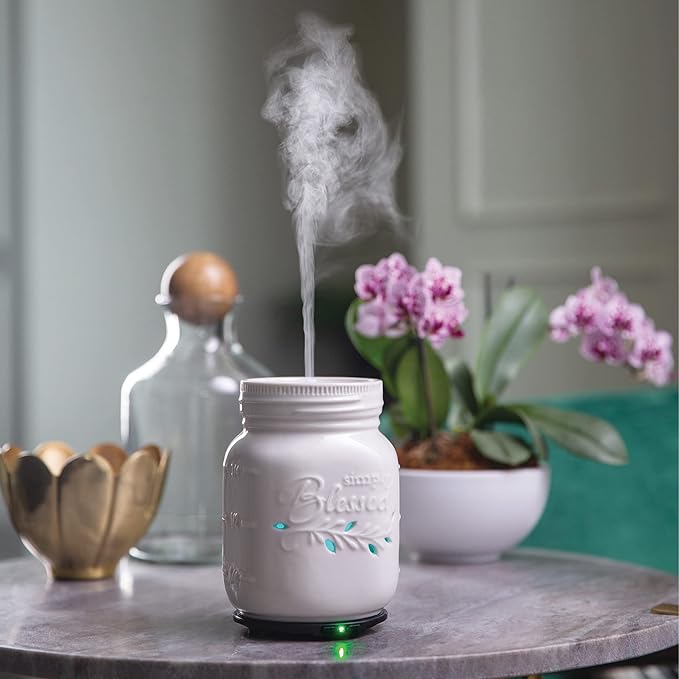 Airome Mason Jar Medium Essential Oil Diffuser|100 mL Humidifying Ultrasonic Aromatherapy Diffuser 8 Colorful LED Lights, Intermittent & Continual Mist, Auto Shut-Off Airom%C3%A9