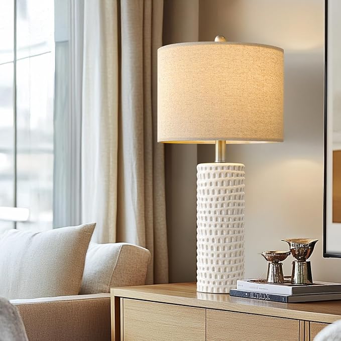 PORTRES 24" Farmhouse Ceramic Table Lamp Set of 2 for Bedroom Living Room White Desk Decor Bedside Lamps for Study Room Office Dorm Modern Accent Nightstand Lamp End Table Lamps - Bloomnest