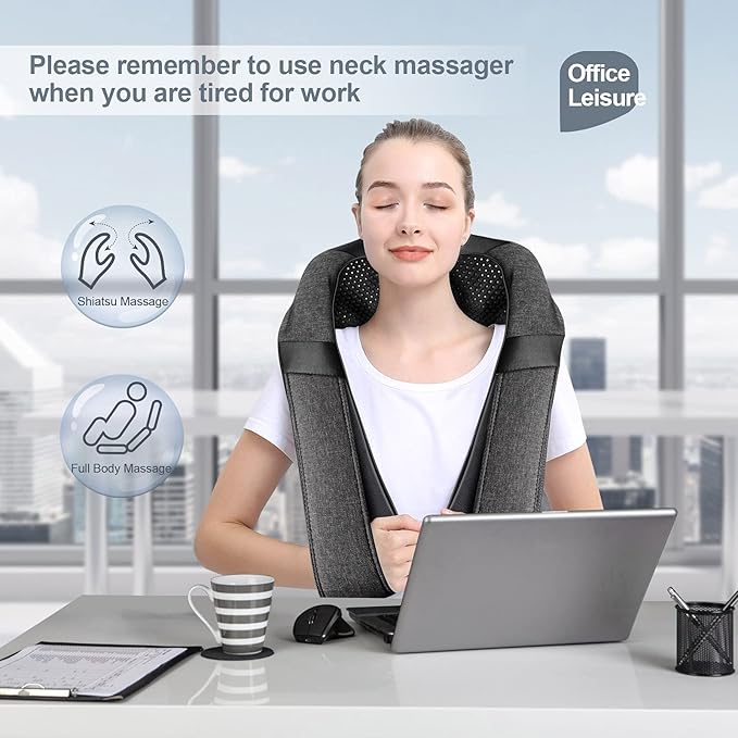 Mirakel Shiatsu Neck & Back Massager with Heat - Deep Tissue Neck, Back & Shoulder Pain Relief - Ergonomic Design Shoulder Massager, Idea Presents for Christmas, Fathers Day, Mothers Day, Women, Men - Bloomnest