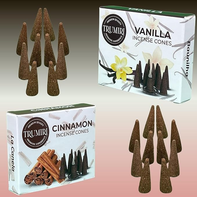 TRUMIRI Incense Cones - Combo Pack of 20 Cone Incense - 10 Vanilla + 10 Cinnamon TRUMIRI