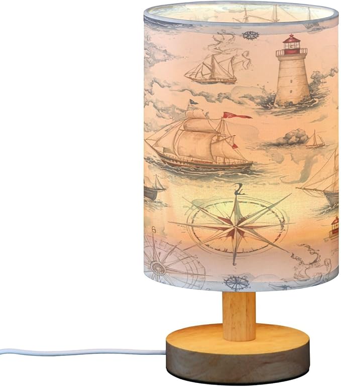 Sea Map Nautical Table Lamp with USB Port Night Light Bedroom Lamps for Nightstand Living Room Dorm Home Office Desk - Bloomnest