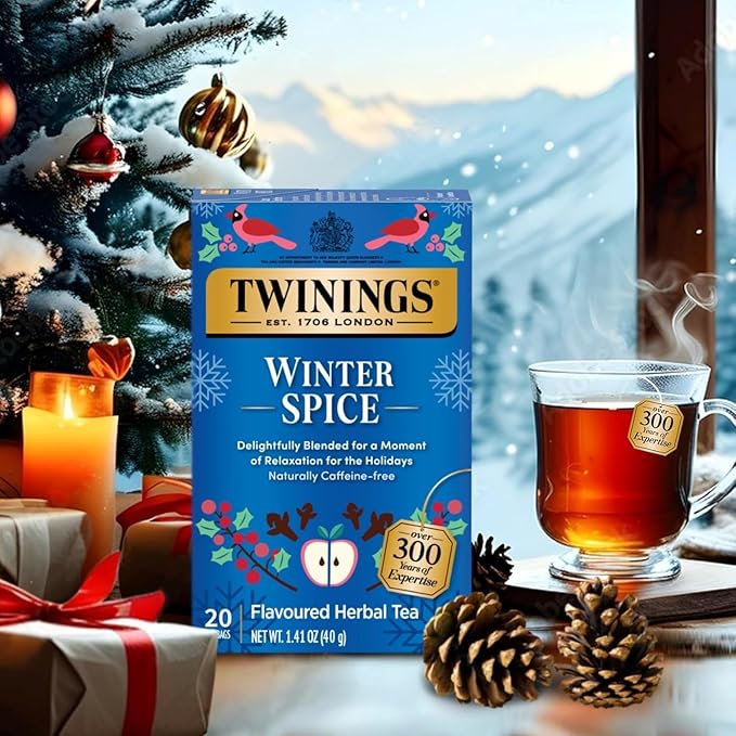 Twinings Holiday Sweet & Spicy Tea Variety 2-Pack – Caffeinated Tea and Caffeine-Free Winter Spice Herbal, Christmas Gift, 20 Tea Bags Ea - Bloomnest