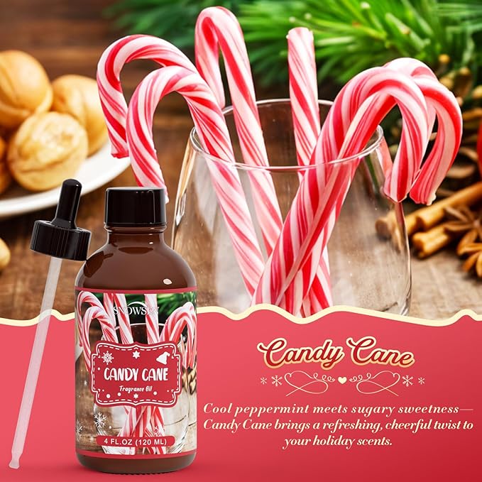 Candy Cane Essential Oil 4 Fl Oz, Undiluted Winter Fragrance Oil with Glass Dropper for Diffuser, Humidifier,Home Care, House Cleaning, Spray, Candle Making,Yoga,Long Lasting Scents - Bloomnest