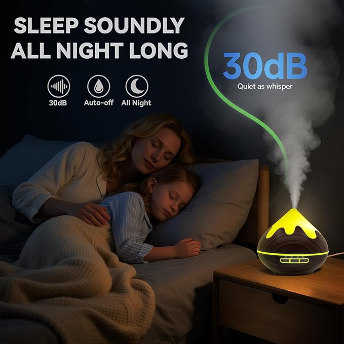 500ML Essential Oil Diffuser, Aromatherapy Diffuser with Remote Control, Multifunctional Air Diffusers for Home Office Room, Fragrance Aroma Diffuser with 7 Color LED & 2 Mist Mode, Dark Brown - Bloomnest