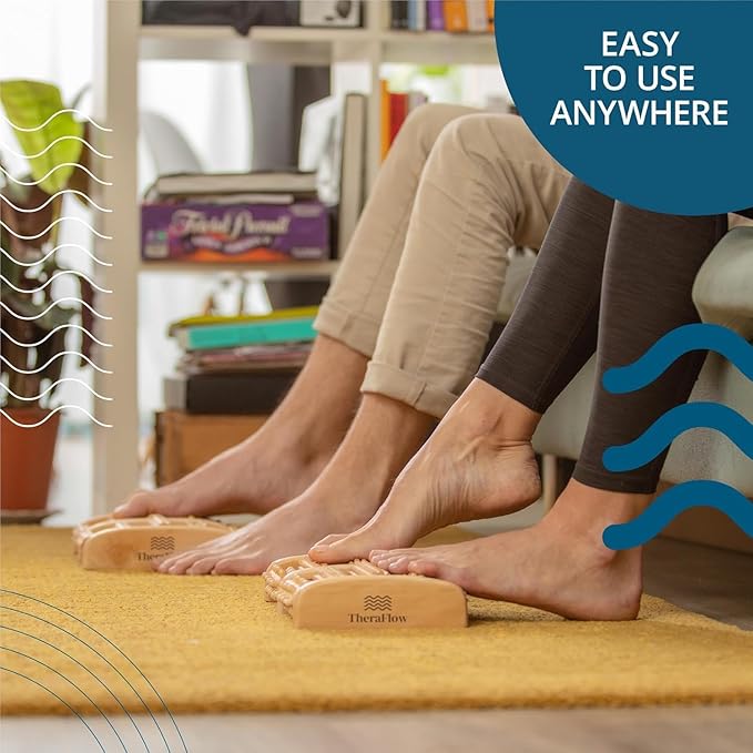 TheraFlow Foot Massager for Neuropathy & Plantar Fasciitis Relief - Mom Gifts for Women & Gifts for Dad, Wooden Foot Roller Massager, Neuropathy Pain Relief for Feet (Includes Reflexology Chart) - Bloomnest
