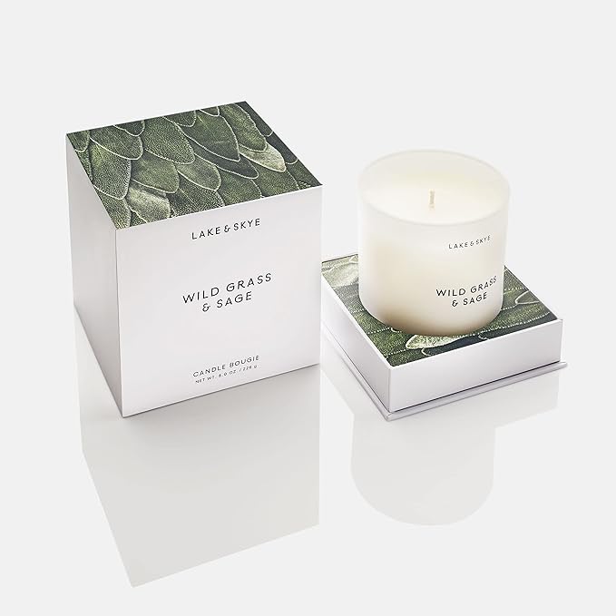 Lake & Skye Wildgrass & Sage Candle (8 oz) 50 Hours of Burn Time, 100% Soy Wax, Vegan - Bloomnest