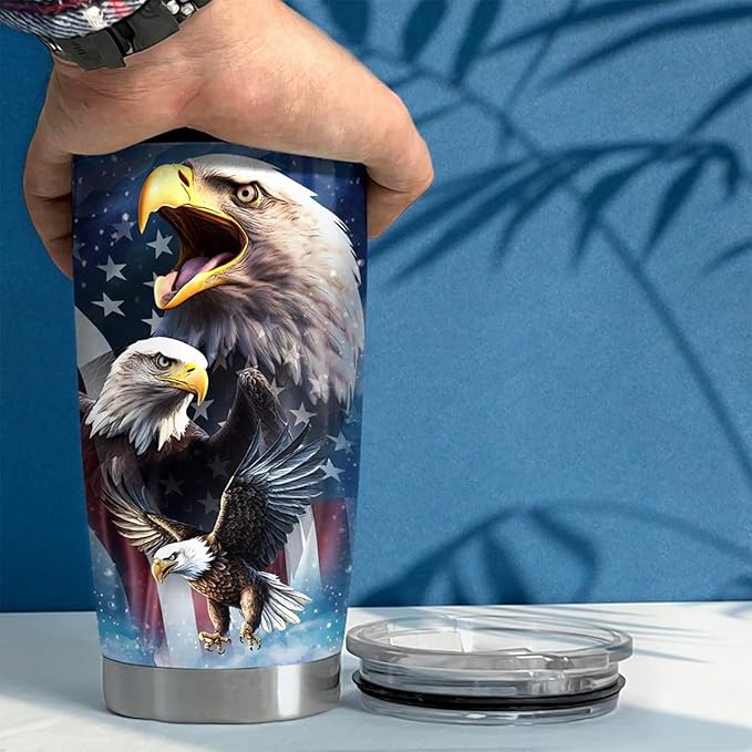 SANDJEST Personalized Eagle American Tumbler 20oz 30oz Tumblers with Lid Gift for Papa Dad Grandpa Patriot Christmas Birthday Vetaran - Bloomnest