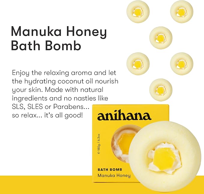 ANIHANA Bath Bomb with Coconut Oil, Paraben Free, Hand-Crafted Luxury Fizzers, Refreshing Manuka Honey Scent, 6.3 oz - Bloomnest