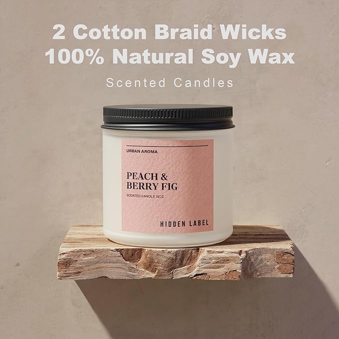 Hidden Label Peach & Berry Fig Soy Wax Candle, 12oz 2 Wick Natural Soy Non Toxic Candles, Clean Burning Long Lasting Aromatherapy for Home | Gifts,Premium Scents for Relaxation & Stress Relief,Gifts - Bloomnest