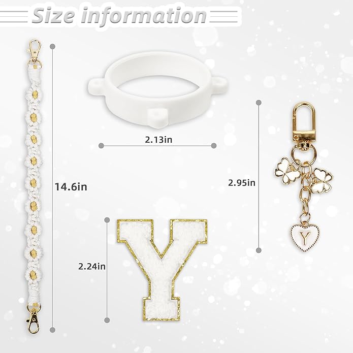 Compatible with Owala Water Bottle Accessories, Cute Letter Charm Set with Boho Handle Strap, Monogram Sticker, Silicone Ring, Keychain Decoration, for FreeSip 24 32 40oz, Owala Kids, Tumbler Gift SITKOL