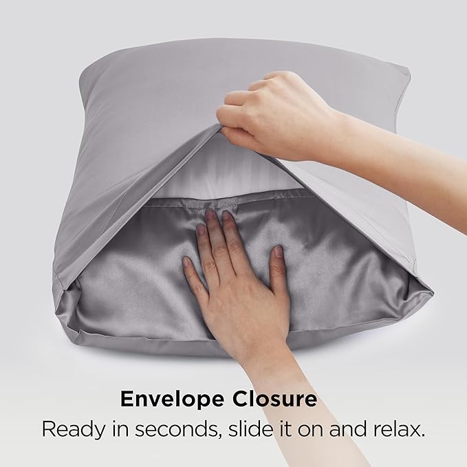 Bedsure King Size Satin Pillowcase Set of 2 - Dark Grey Pillow Covers for Hair and Skin with Envelope Closure, Similar to Silk Pillow Cases, Gifts for Women Men, 20x36 Inches, 2pcs - Bloomnest