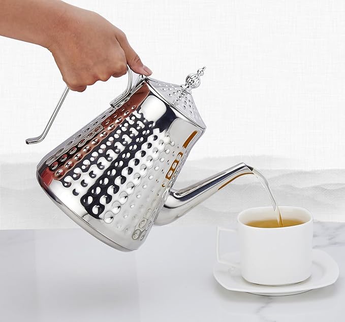 SANQIAHOME 1.6L(54oz) Stainless Steel Hammer Patterned Teapot With Removeable Infuser,Loose leaf cover,Silver - Bloomnest