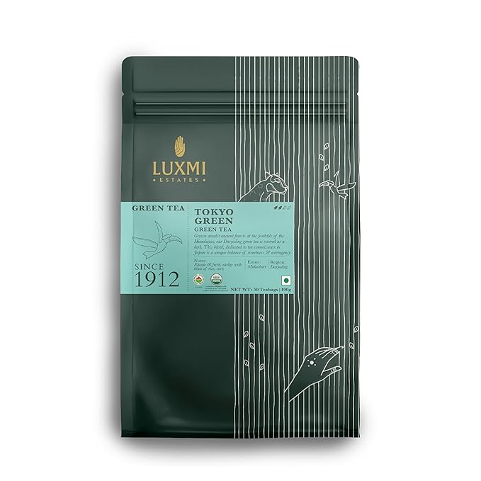 Luxmi Estates Tokyo Green Organic Green Tea (50 Tea Bags) Tea Bags For Relaxing, Calming, and Stress Relief, With Certified Organic Darjeeling Makaibari Green Tea - Bloomnest