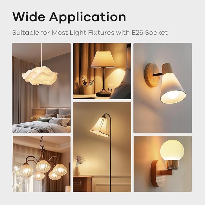 Linkind A19 LED Light Bulbs Dimmable, 60W Equivalent, Energy Efficient 9W, 3000K Warm White, 800 Lumens, E26 Standard Base, 120V, Lighting for Bedroom Living Room Home Office, 6 Packs - Bloomnest