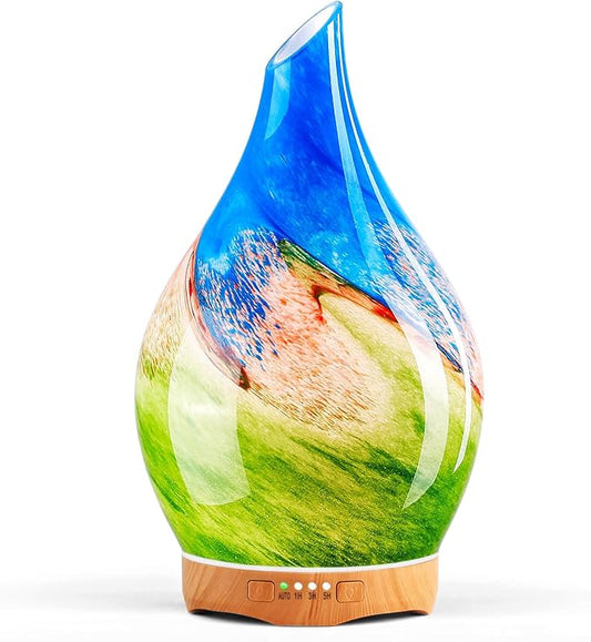 Porseme 280ml Essential Oil Diffuser Glass Color Changing Aroma Air Diffusers Aromatherapy Ultrasonic Cool Mist Humidifier 7 Running Hours Waterless Auto-Off for Sleeping, Yoga, Office (Blue Grass) - Bloomnest