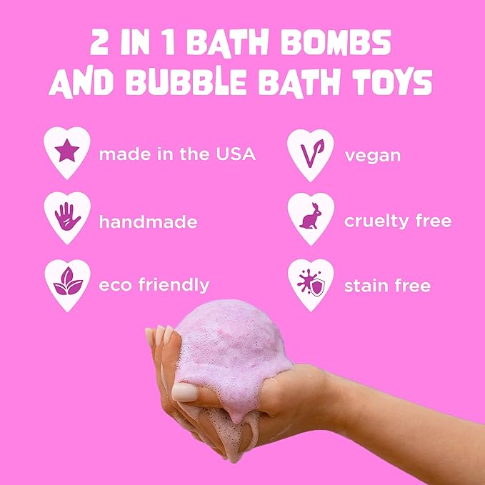 Unicorn Bath Bomb for Girls with Surprise Squishy Toys Inside by Two Sister - Large Bubble Bombs for Kids - Moisturizes Dry Sensitive Skin, Releases Color, Scent, Bubbles - Ideal Gift by Two Sisters - Bloomnest
