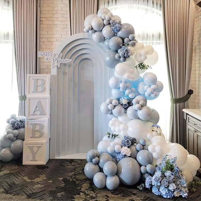 Dusty Blue Balloon Garland Arch Kit - 141Pcs Party Balloons Different Size Dusty Blue White Pastel Blue Clear Balloons for Birthday Wedding Baby Shower Bridal Decorations Set C - Bloomnest
