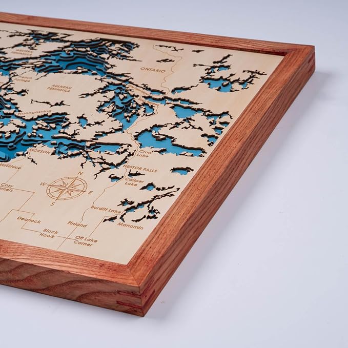 Personalized 3D Lake of The Woods Wood Map | Lake Depth Map Art | 8-Layer Nautical Decor | Rustic Wall Art for Lake House, Cabin | Gifts for 5th Anniversary, Father’s Day, Christmas, Housewarming - Bloomnest