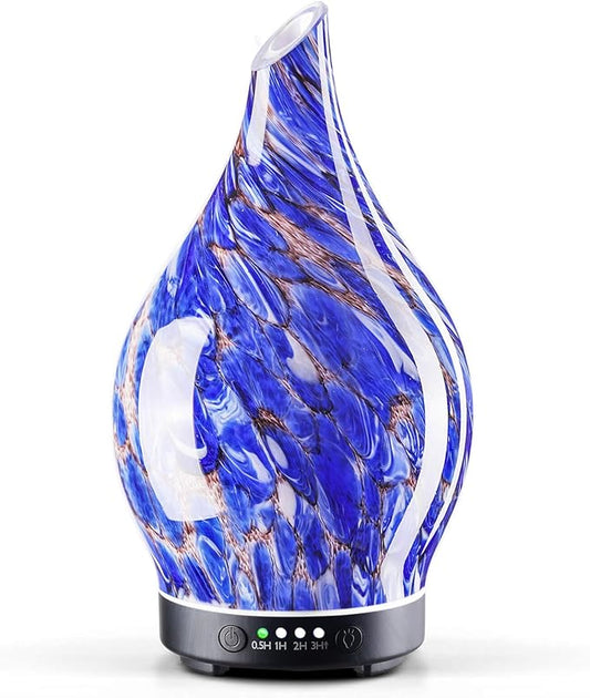 Porseme 150ml Essential Oil Diffuser Glass Color Changing Aroma Air Diffusers Aromatherapy Ultrasonic Cool Mist Humidifier 6 Running Hours Waterless Auto-Off for Sleeping Yoga Office Spa (Deep Blue) - Bloomnest