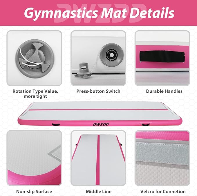 Dwzdd Gymnastics Air Mat 10ft/13ft/16ft/20ft Tumbling Mat Inflatable Gymnastics Tumble Track for Home/Gym/Training/Cheerleading/Water with Electric Pump