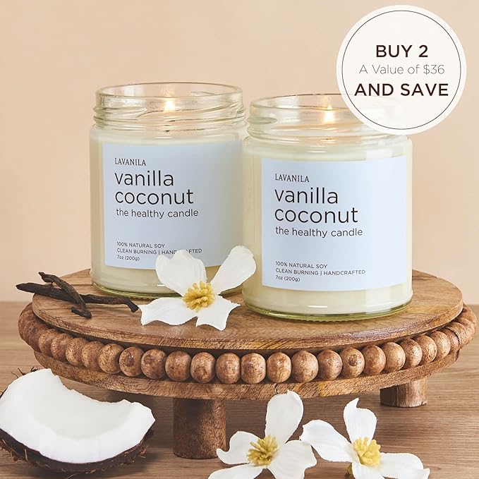Lavanila Vanilla Coconut Scented Natural Soy Candle (2-Pack) - Handcrafted, Clean Burning 50 Hour Burn Time, 7 oz Each - Bloomnest