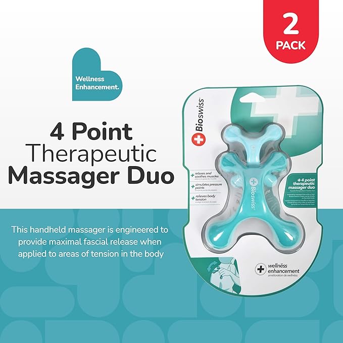 BioSwiss 2-Pack Handheld Full Body Massager, 4-Leg Pressure Point Tool for Back, Neck, and Shoulder, Includes 1 Large and 1 Small Bioswiss