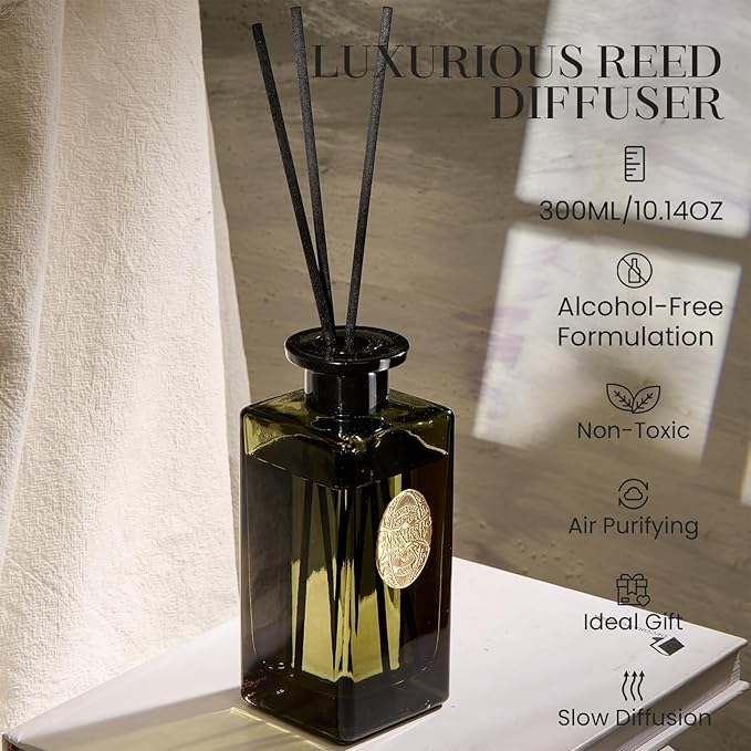 M&SENSE 10.14 oz Large Reed Diffuser Set | Lime Basil Scent Oil Diffuser with Sticks |Hotel Collection Non-Toxic Essential Oil |for Bedroom Bathroom Living Room MSENSE