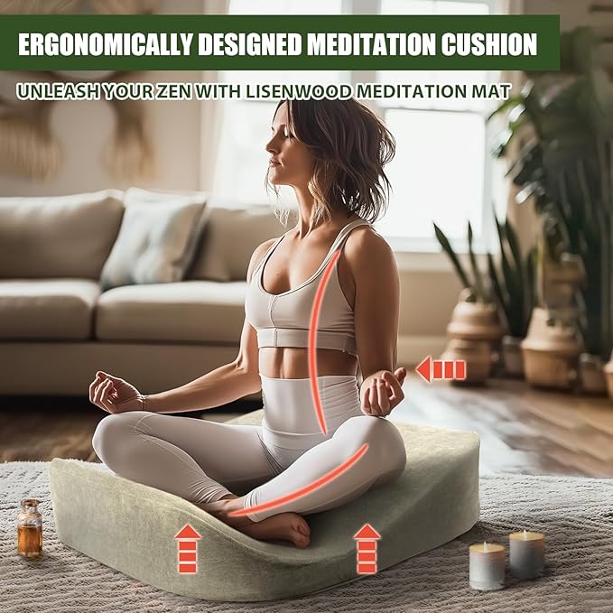 Meditation Cushion - Floor Pillow, Enlarge High Density Extremely Firm, Large Big Foam Floor Cushion Seating for Adults - Premium Yoga Pillows for Adults Gifts for Women, Men Khaki - Bloomnest
