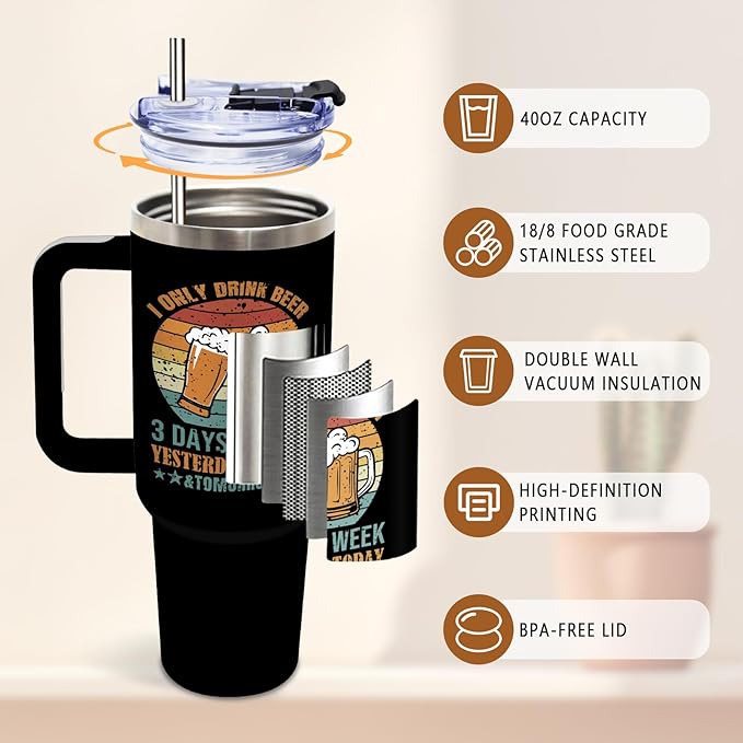 DUUV Beer Gifts for Men, Beer Tumbler 40 Oz, Funny Beers Designs Stainless Steel Insulated Mug Gifts for Beers Lovers, Christmas Birthday Gift for Home Bar Casual Gatherings,Parties, 1PCS - Bloomnest