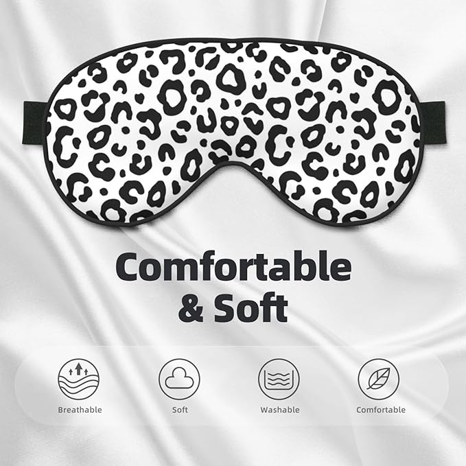 Sleep Eye Mask Black and White Leopard Sleep Mask for Women Men Comfortable Eye Mask with Adjustable Strap Soft Eye Cover Blindfold for Travel Yoga Nap Shift Work - Bloomnest