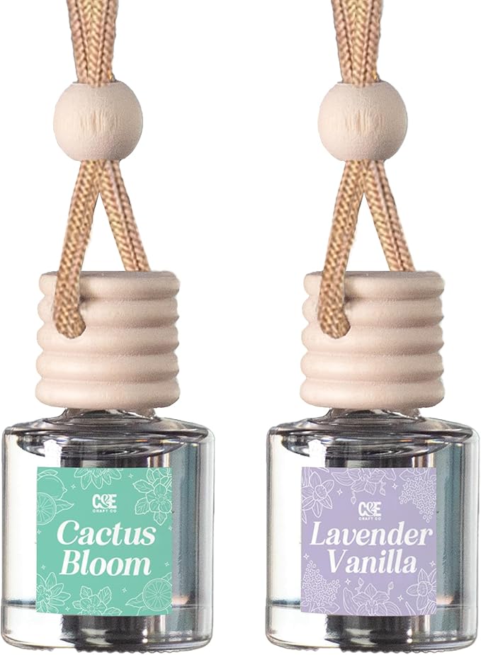 CANDECraftCo Car Air Hanging Fragrance Oil, Car Auto Freshener for Essential Oils, Scents Fragrance Aromatherapy Automobile Diffuser, Long Lasting (Cactus Bloom + Lavender Vanilla) - Bloomnest