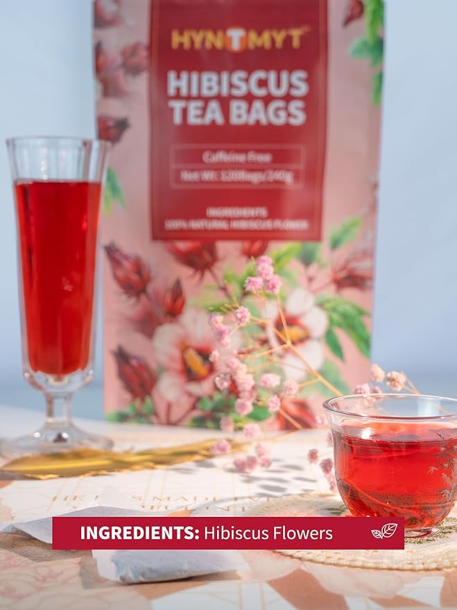 HYNTMYT Hibiscus Tea Bags, Premium Hibiscus Flowers Tea, Bright & Tart Flavor, Caffeine Free, 120 Count - Bloomnest