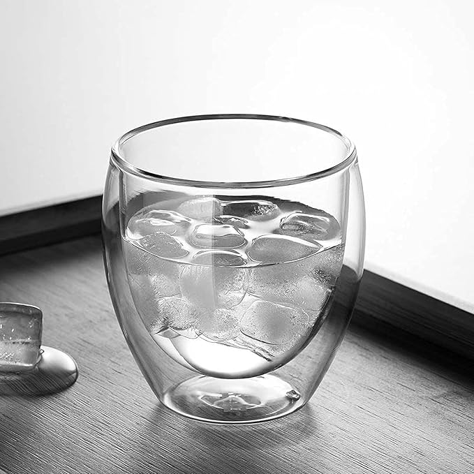 5.5oz Glass Coffee Mugs Set of 2, Double Walled Espresso Cups for Latte Cappuccino Cocoa Milk Cafe Juice, Clear Glass Tea Cup Set Glassware Gift for Christmas Birthday - Bloomnest